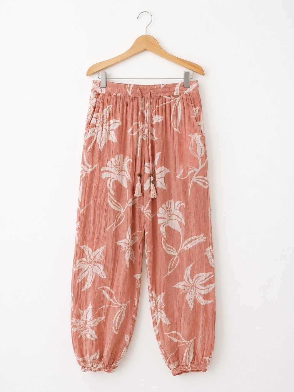 Angie Boho Blush Floral Jogger Pants | Tropical Print Lounge Pants | Beach Vacay - Picture 3 of 4